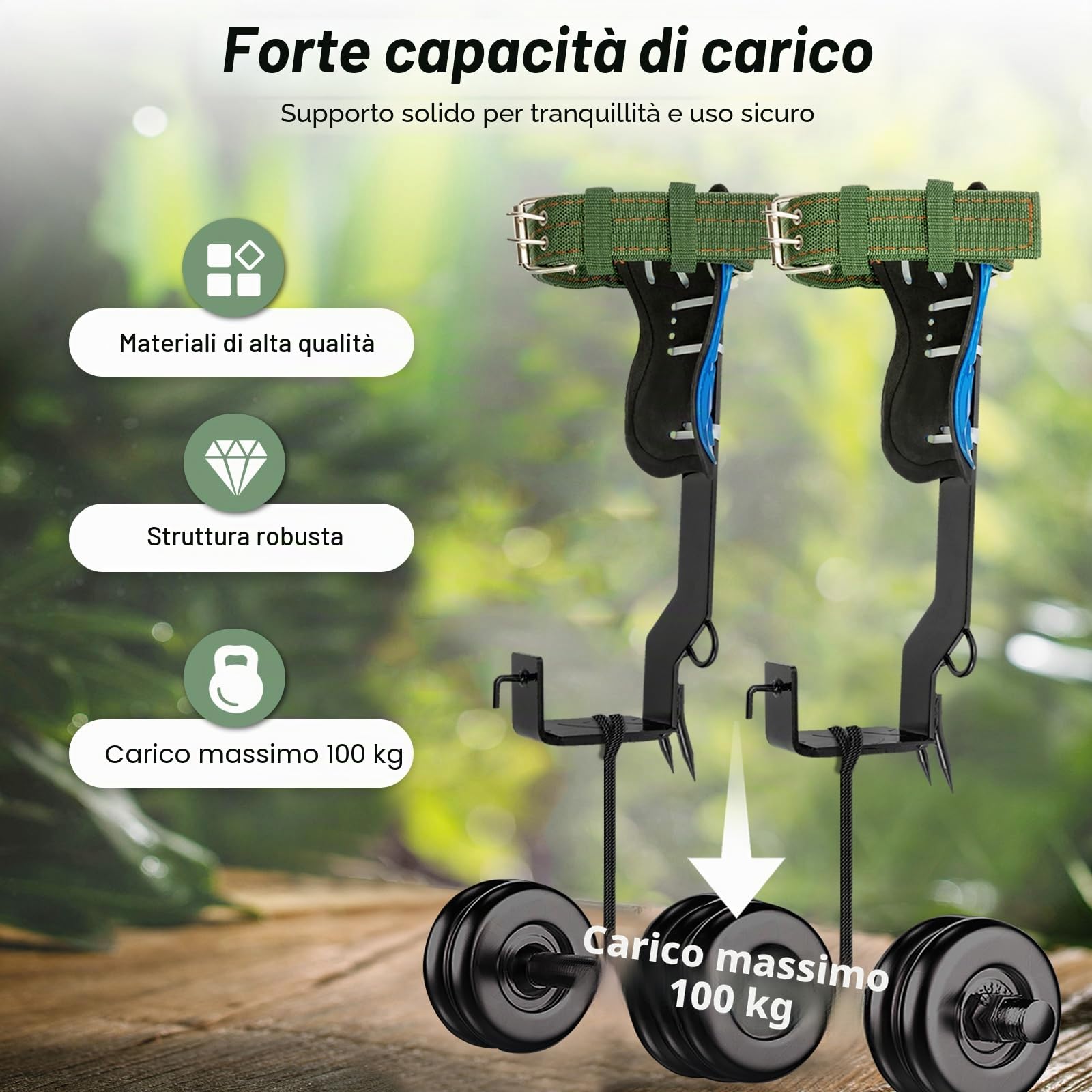 Set di attrezzi per arrampicata sugli alberi, 1 paio di attrezzature per arrampicata sugli alberi, corda di ritenzione, ramponi, picchi, attrezzi per arrampicata con nastro di sicurezza
