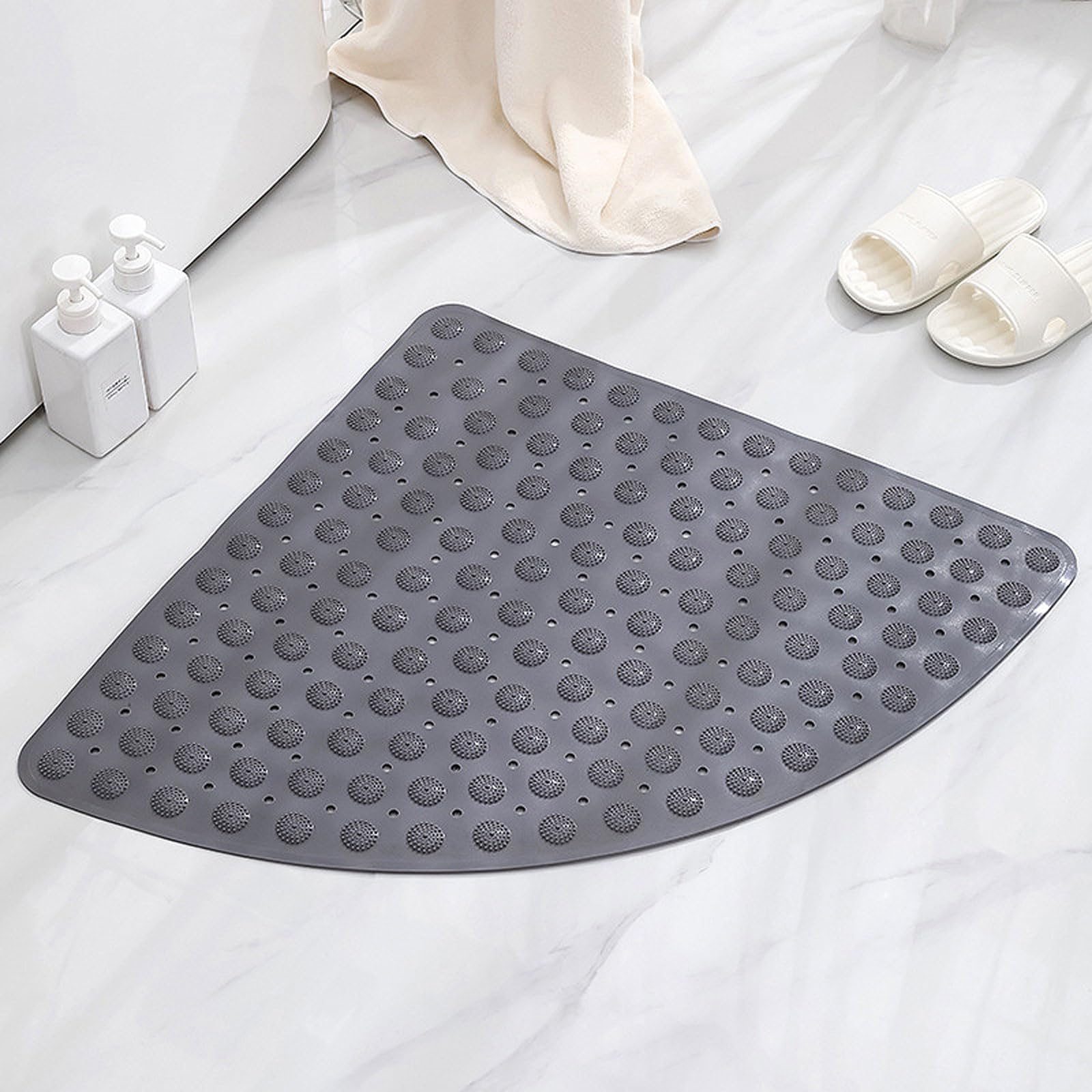 Enigmaire Corner Shower Mat,Quadrant Sector Safety Mats,Shower Mats For Inside Shower,Triangle Shower Mats,Fan-shaped,Massage,Non Slip,Washable,Anti-Bacterial,Anti Mould,For Inside Shower