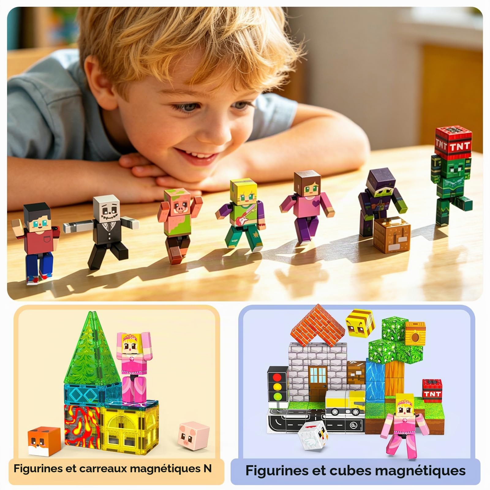 GraceDuck 40 Pièces Magnétiques Figurines et Cube Magnétique, Action Figures Pivotantes, Jouets STEM Montessori pour Enfants, Cadeau pour Garçons et Filles dès 3+ Ans