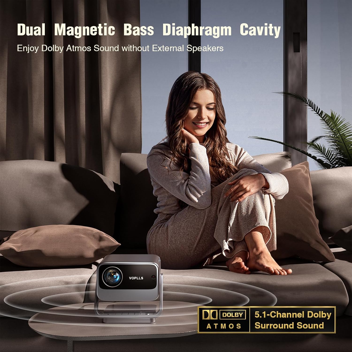 Smart Beamer Offizielle App Projektor 4K mit Autofokus ＆ Trapezkorrektur, VOPLLS 800ANSI 1080P Full HD WiFi6 Bluetooth Beamer Klein Heimkino/Outdoor Projector für Handy (Silbergrau)