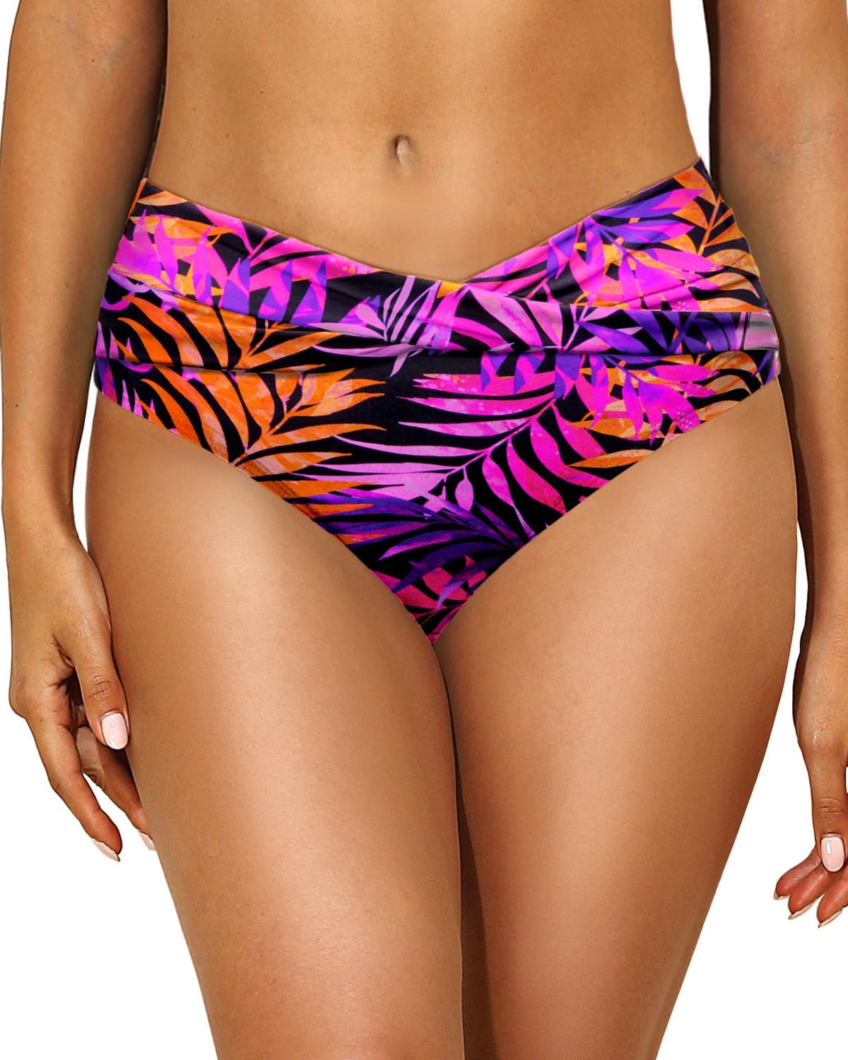 Tempt Me Women Mid Waist Bikini Bottoms - V Cut Bathing Suit Bottoms Twist Front Swimsuit Bottoms Ruched Swimwear 2025