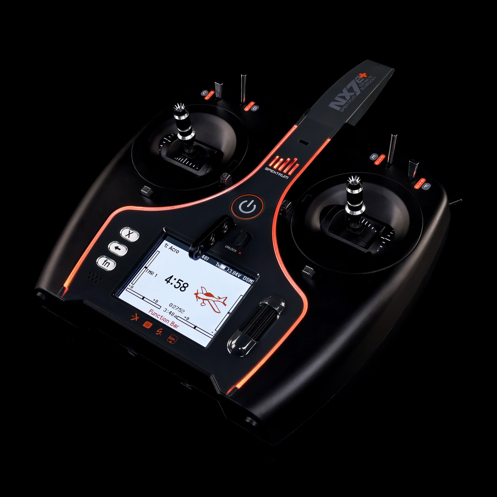 Spektrum NX7e+ 14-Kanal 2,4GHz DSMX-Fernsteuerung (Black Edition) Li-Ion-Akku, USB-C, 2,8″ Farbdisplay, 250-Modellspeicher