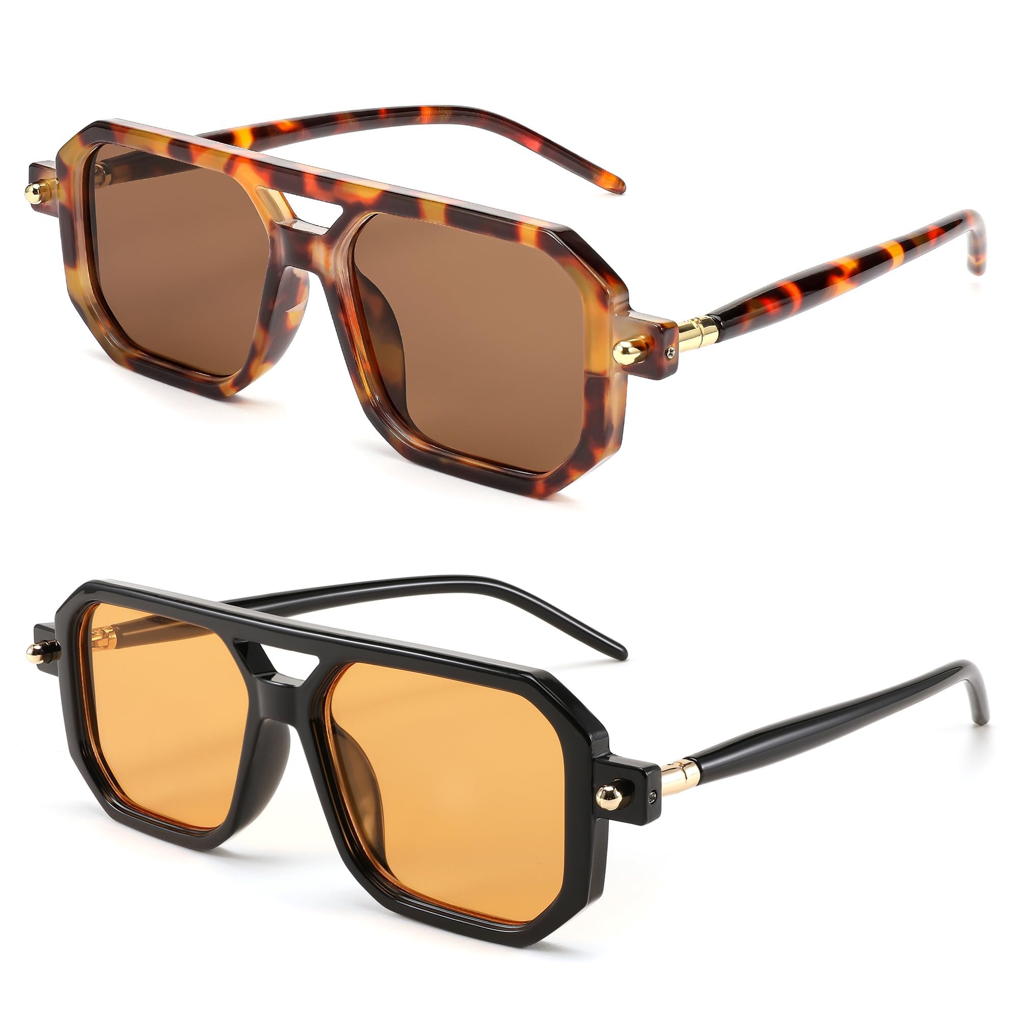 FEISEDY Retro 70er Jahre Sonnebrille Damen Herren Vintage Flache Quadratische Brille mit UV400-Schutz B2622