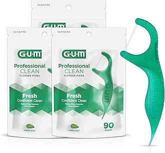 GUM Professional Clean Floss Picks - Extra Strong Shred-Resistant Floss, Easy Grip Handle - Dental Flossers for Adults - Fresh Mint Flavor, 90ct (3pk)