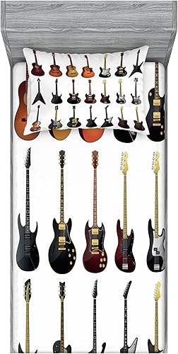 Miniatura 201 de Ambesonne Juego de sábanas bajeras y fundas de almohada, deliciosos tacos con verduras, cocina folclórica, ingredientes de recetas de comida Beige