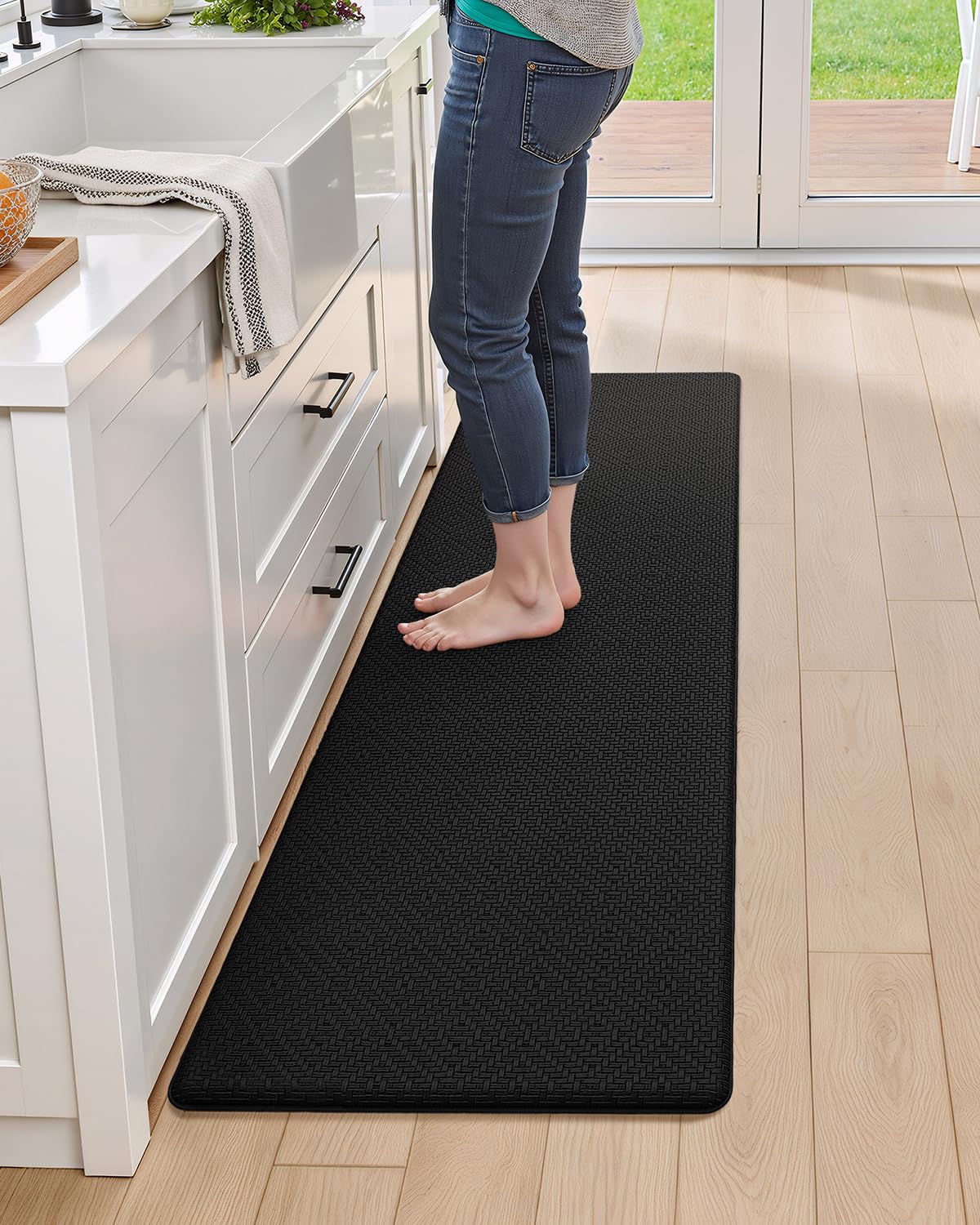 Tapis de Cuisine Lavables Lot de 2 44x75+44x150cm Vinyle Antidérapant Anti-Fatigue Noir