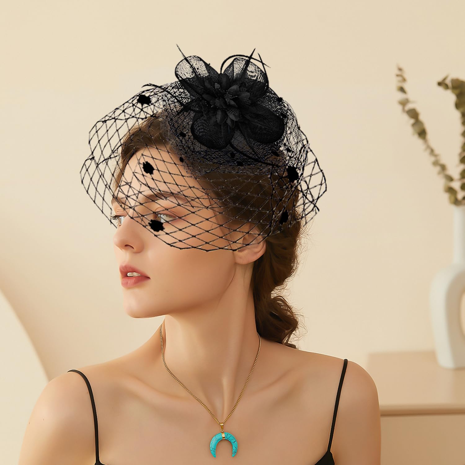 Cappello da donna piumaggio fascia, fascinatore fiore maglia pizzo clip cappello piuma accessorio capelli copricapo, accessori per capelli da sposa