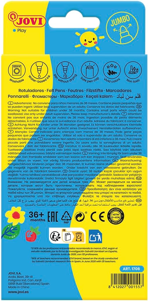 Jovi – Pencil Case, 6 Maxi Markers, Assorted Colours (1706)