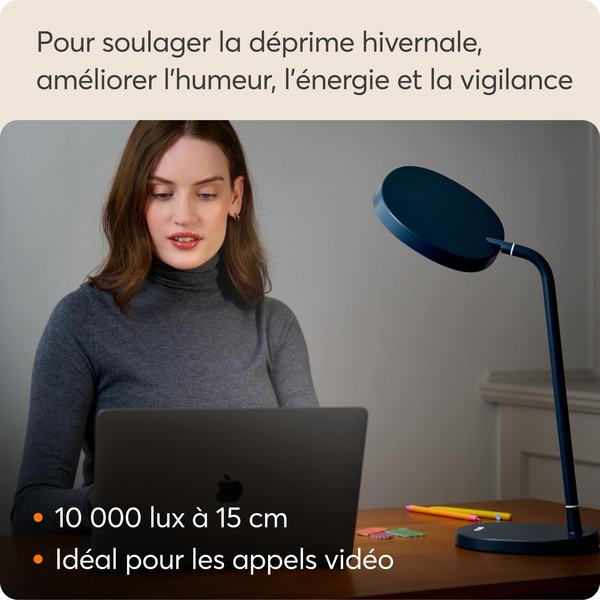 Lumie Task | Lampe LED thérapie lumineuse, réglable, anti-déprime hivernale, éclairage cristallin, confort visuel, meilleure humeur et énergie | Bleu Charbon