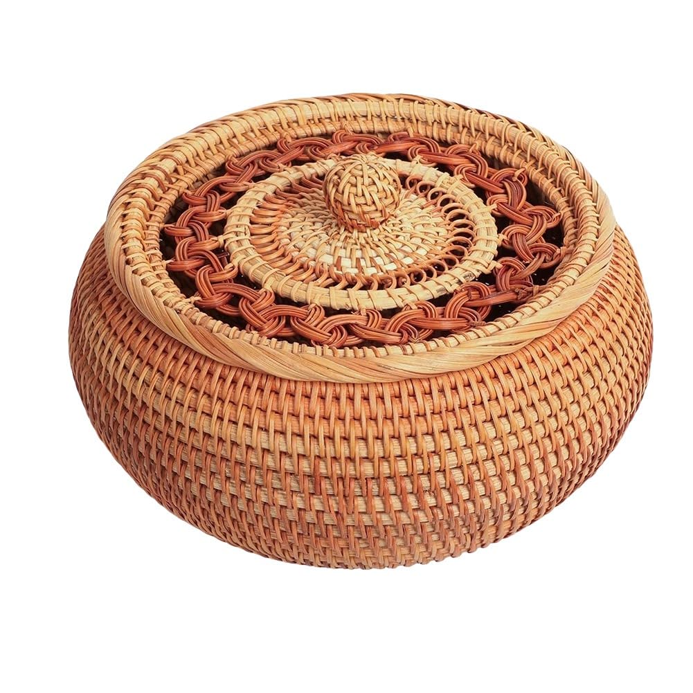 IJSDNVJNDX Multi-Use Storage Organizer Handwoven Rattan Basket with Lid Wicker Box for Kitchen, Living Room