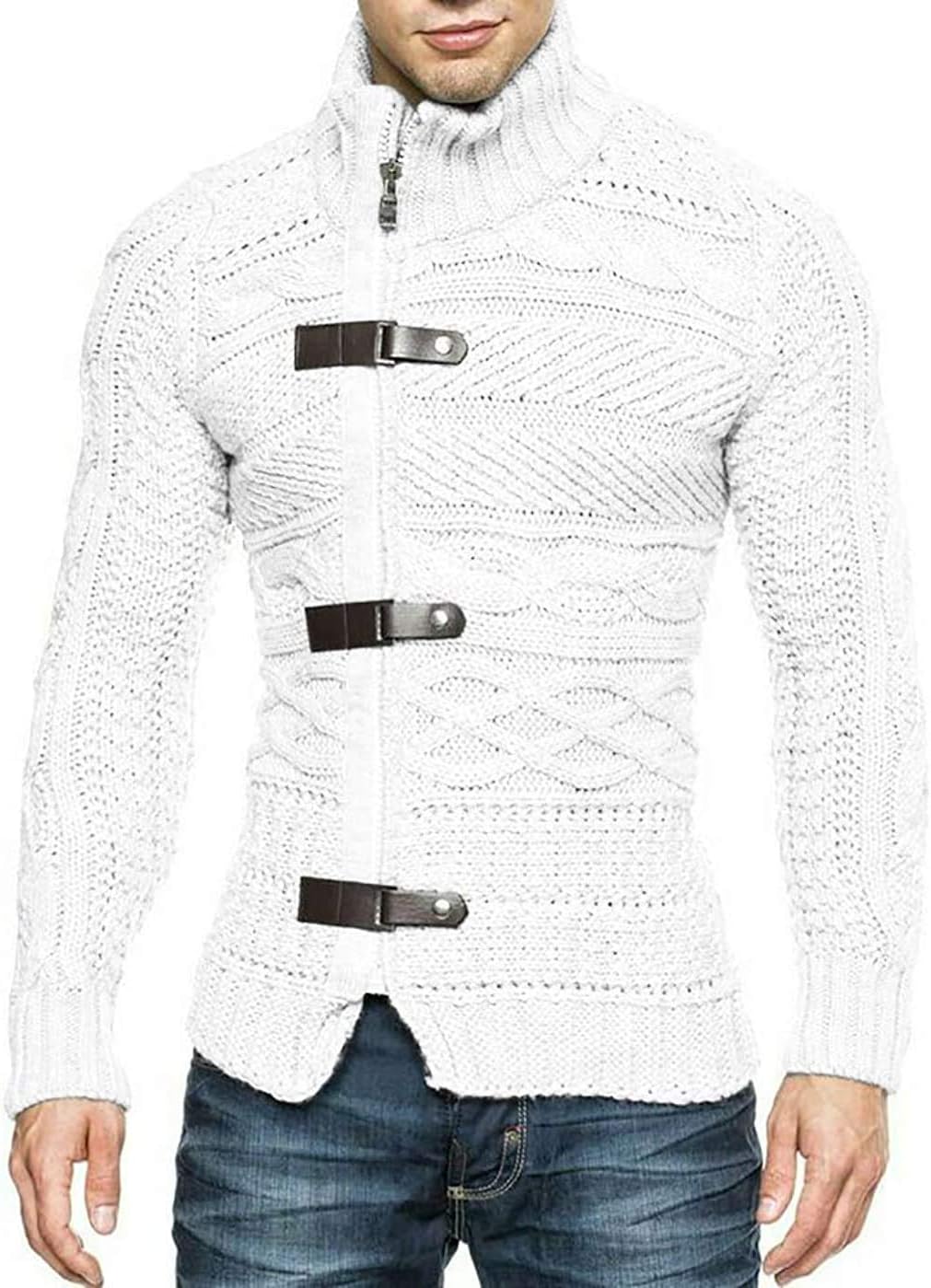 Karlywindow Men's Cable Knitted Oplique Zip Button Front Long Sleeve Cardigan Sweater - Image 2