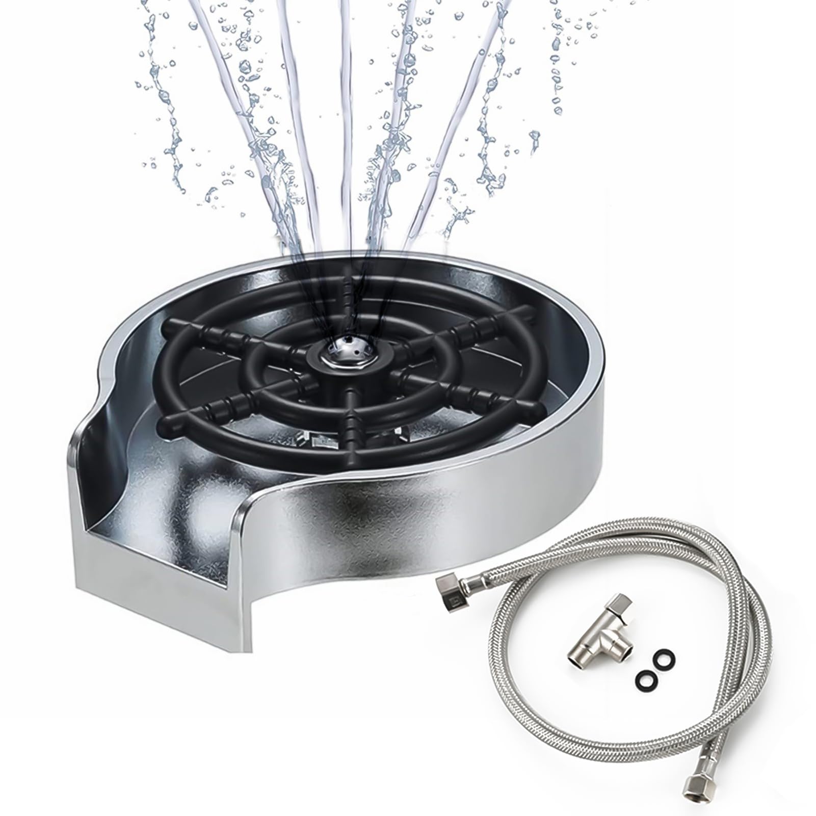 Enjuagador de Vidrio, lavavasos Limpiador de Fregadero de Cocina Herramientas de Limpieza enjuagador de Vidrio automático para Bar Accesorios de Fregadero de Cocina(Silver(Stainless Steel))