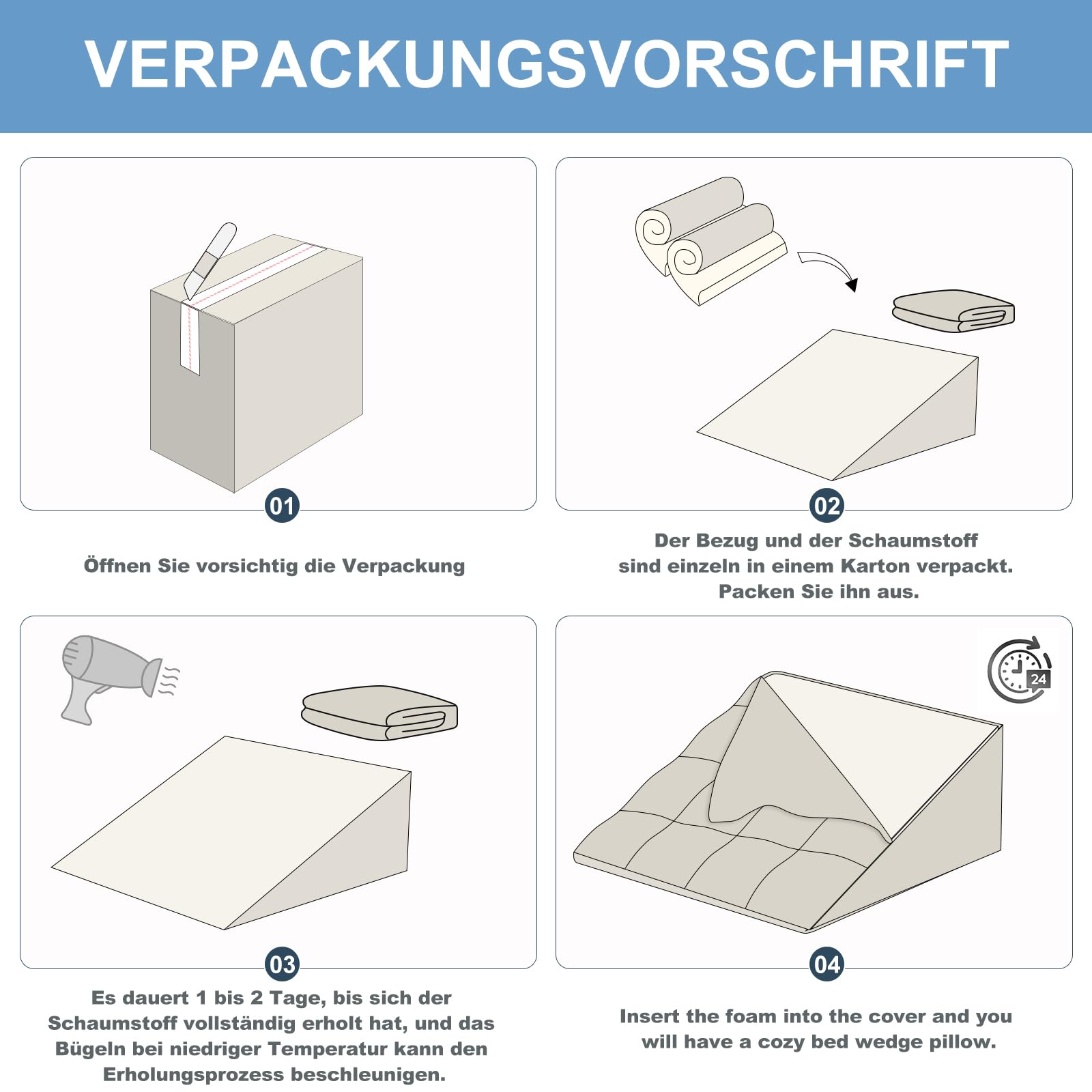 Keilkissen für Bett und Sofa-Doppelte Lage Memory Schaum Lesekissen-Ergonomischer Bettkeil für Reflux Schlafapnoe, Perfekt Rückenkissen für Rückenunterstützung beim Spielen -55X55X25cm