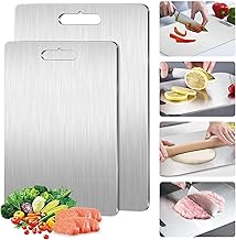 2 Pieces Titanium Cutting Board, S316 Stainless Steel Kitchen Board, Double Sided, Ideal for Cutting, Meat, Vegetables, Fruits (34 x 23 cm + 25 x 15 cm)