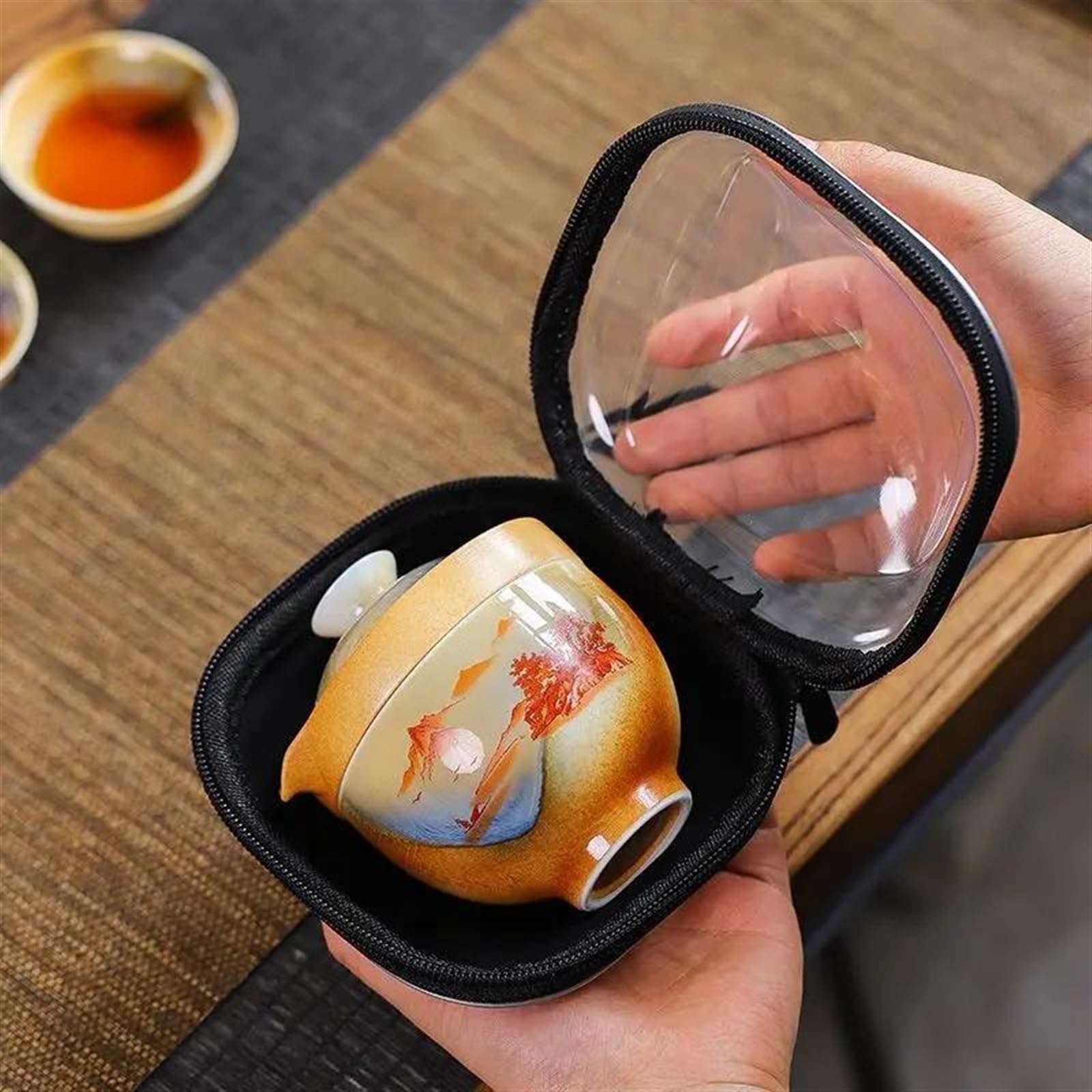 Zestaw do herbaty podróżnej z ekspresowym kubkiem, przenośnym małym bagażem podręcznym, garnkiem Kung Fu do użytku na zewnątrz, porcelanowym zestawem do herbaty, przenośnym zestawem do herbaty