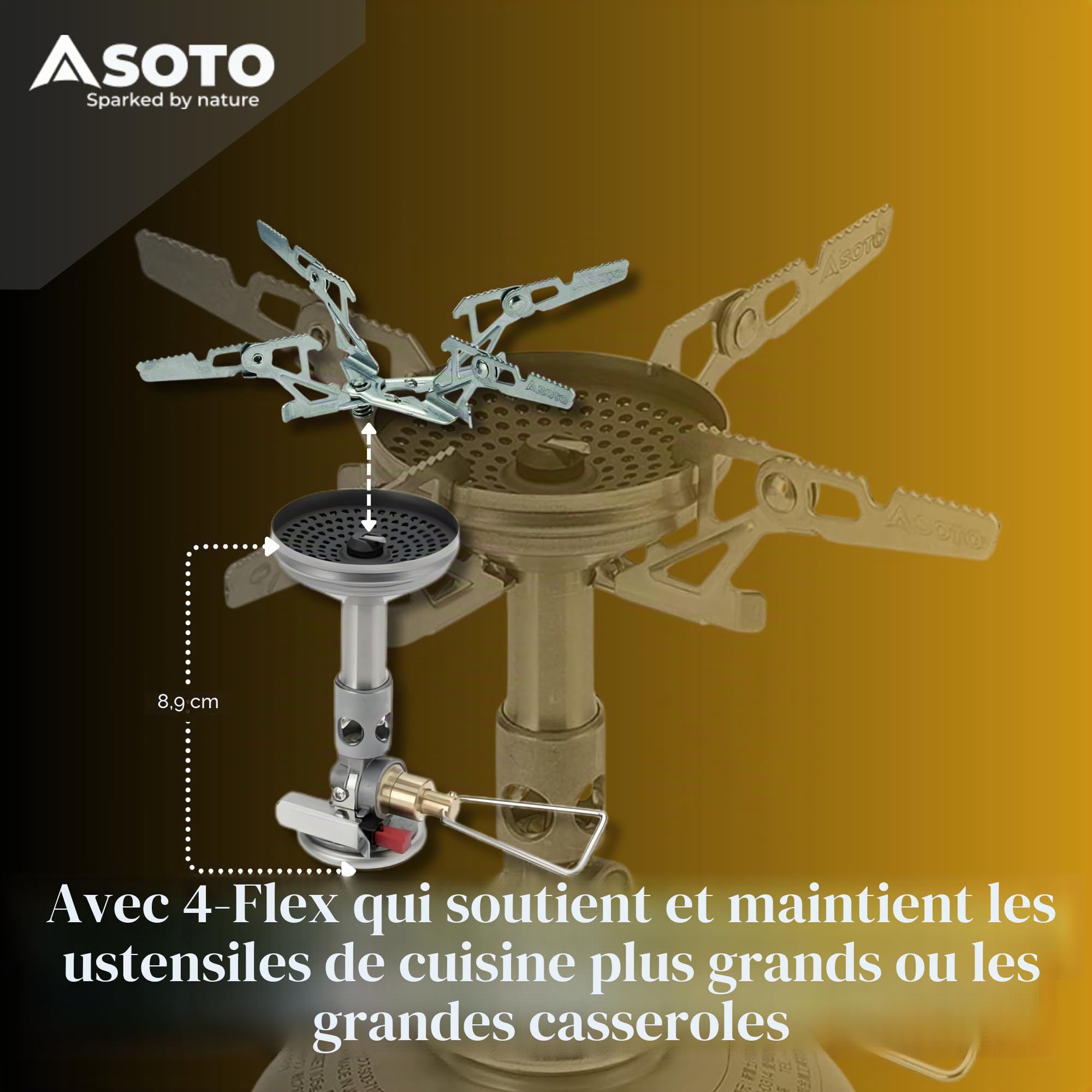 SOTO WindMaster Réchaud à Gaz Camping – Réchaud Outdoor Ultraléger (87 g) avec Allumage Piezo Stealth Igniter, Tête de Brûleur Concave Anti-Vent, Micro Regulator pour Cartouche à Vis