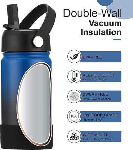 Miniatura 3 de WEREWOLVES Botella de agua para niños con tapa con popote, correa para el hombro y bota, acero inoxidable aislado, botellas de agua de metal