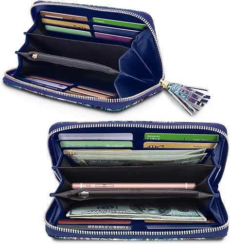 Miniatura 3 de Carteras para mujer, de piel sintética, tarjetero organizador con borla y correa de muñeca, Mándala, Casual