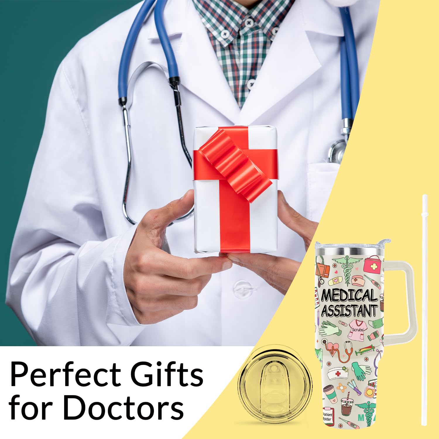 40 Oz Medical Assistant Tumbler Medical Assistant Gifts Stainless Steel Insulated Medical Assistant Travel Cup with Handle CMA Medical Assistant Week Gifts for Women Men
