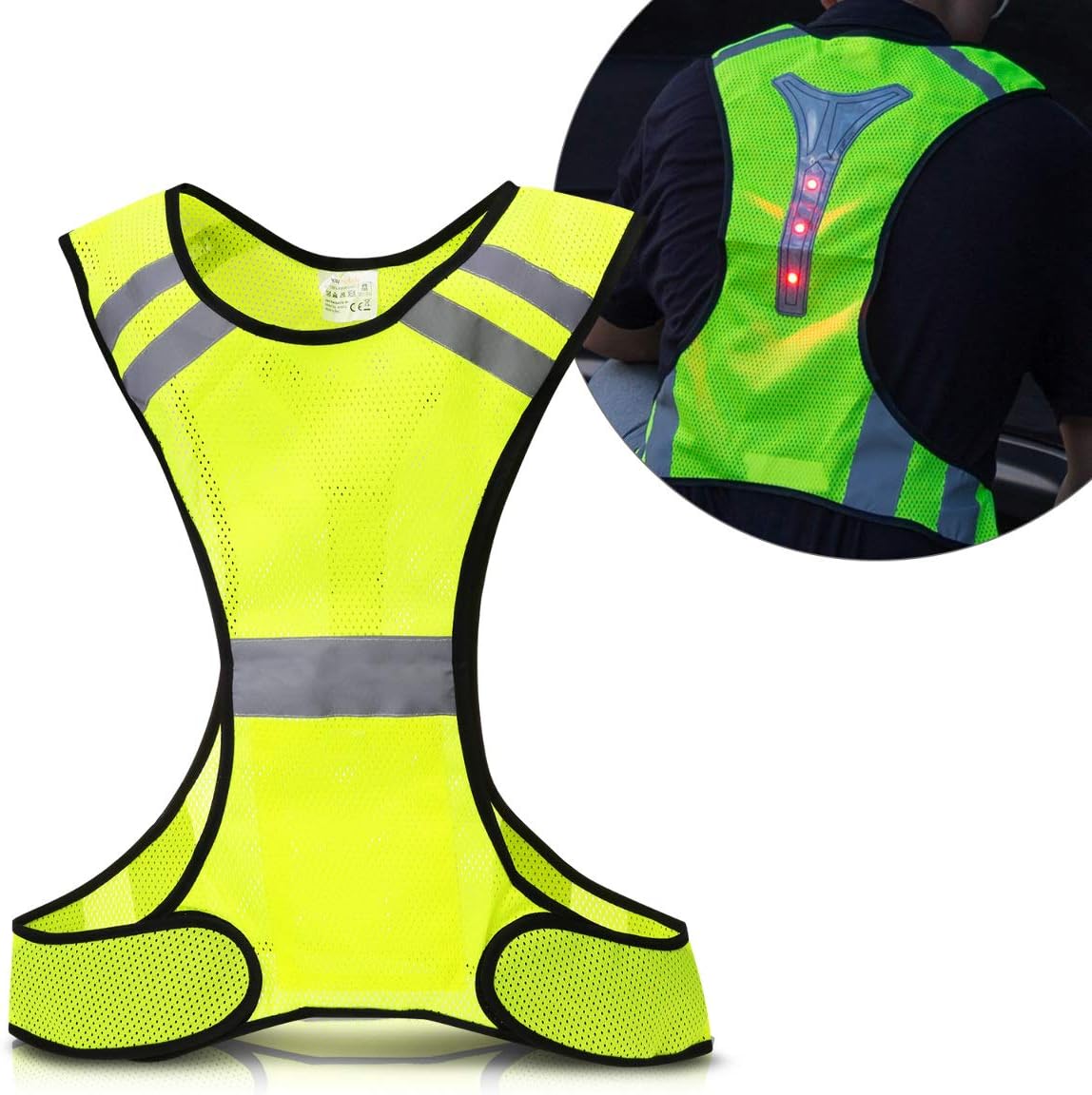 kwmobile Gilet de S?�curit?� LED Haute Visibilit?� - 16 Lumi?�res LED Clignotantes et Bandes 