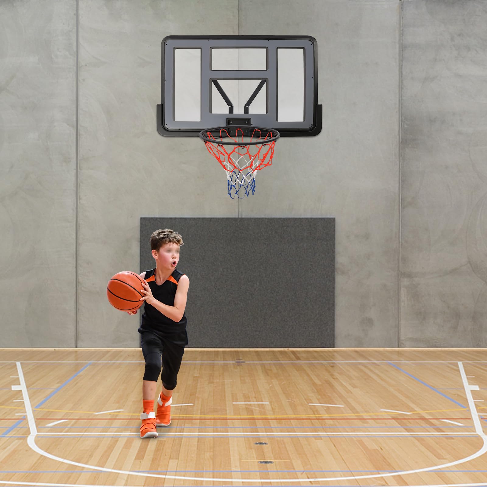 Wall Mounted Backboard & Basketball Hoop, 44Inch PET Shatter Proof Backboard Competition Combo Professional Rim Combo for Adults Swimming Pool Home Club