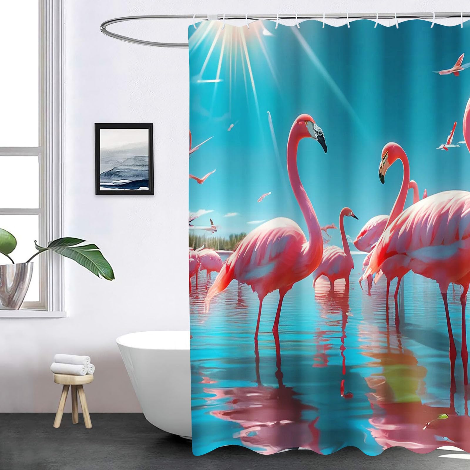 Flamingo Duschvorhang 180x180, Flamingo Duschvorhänge Pink 180x200 Textil 120x200 Rosa Flamingo Tropische Blätter Duschvorhänge Flamingo Shower Curtains (5,180 x 200 cm)