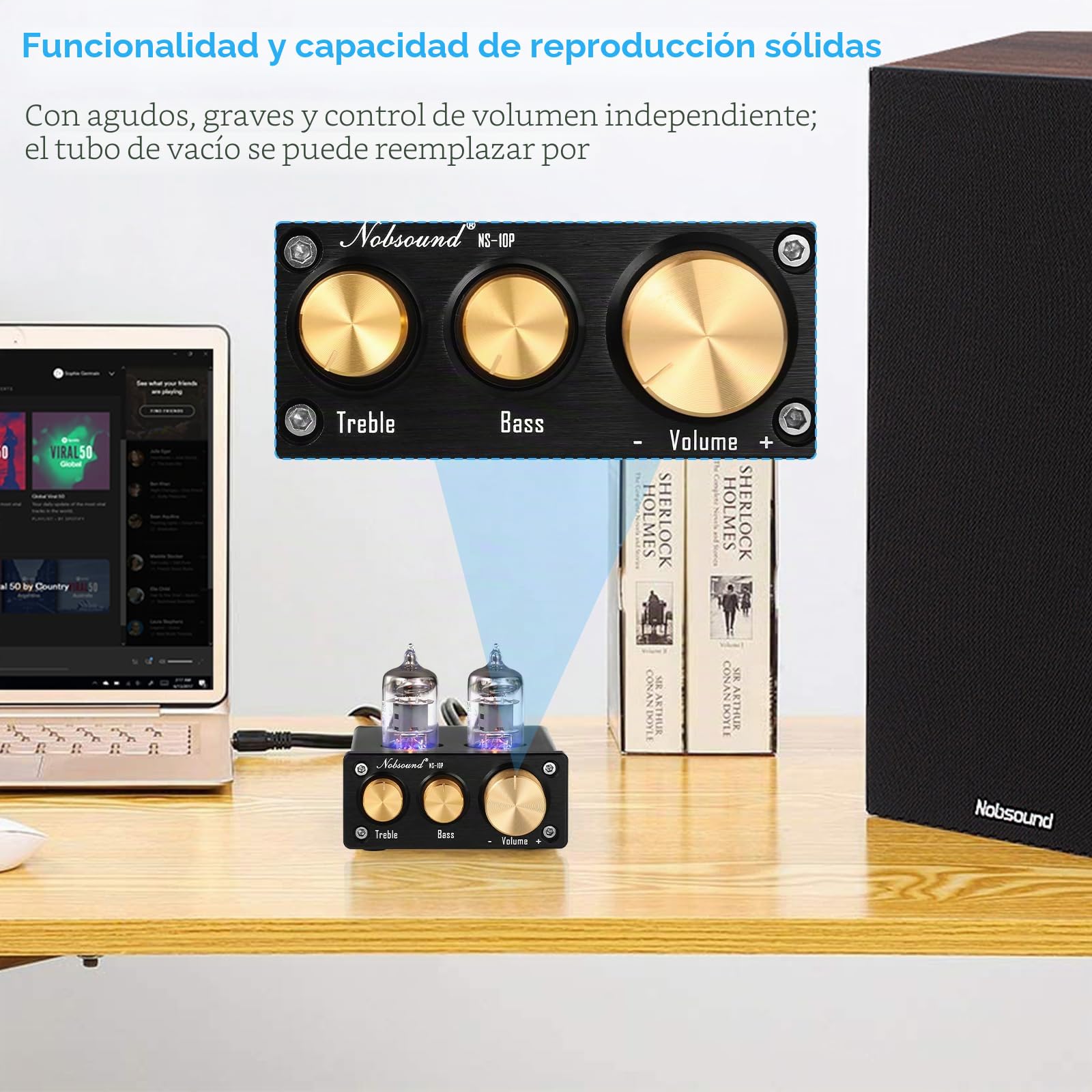 Nobsound NS-10P Mini Preamplificador Valve Tube Preamp Audio Hi-Fi Stereo con Regulador de Agudos Bass