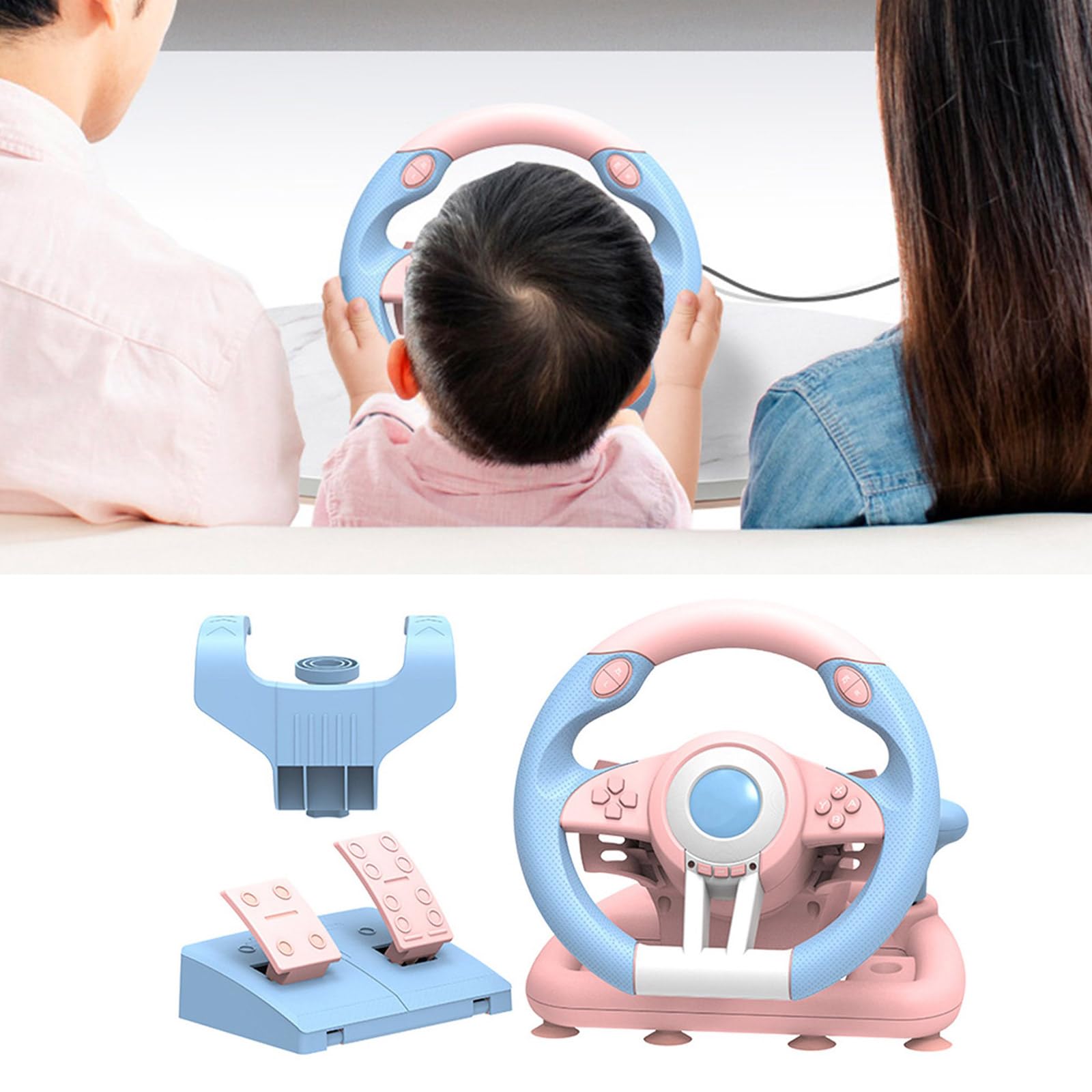 Elnwnnkc Simuladores De Conducción Motor Doble Vibración Volante USB Juego Carreras Con Pedales Para Dirección Juegos Múltiples Plataformas