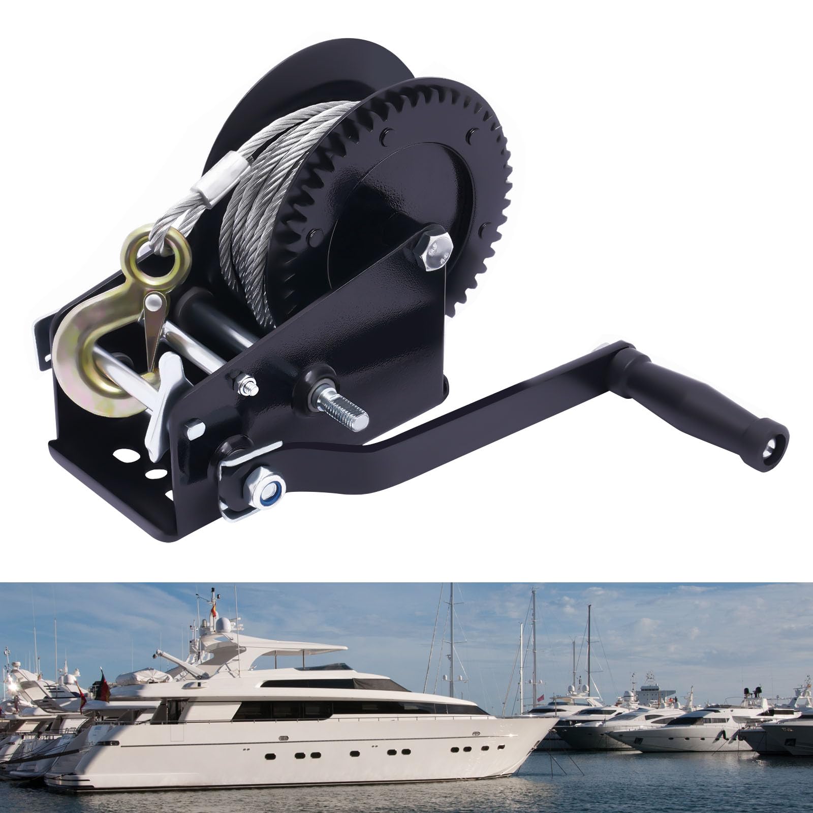 Cabrestante manual de 10 m, 1500 kg, accionado a mano, para vehículos y barcos