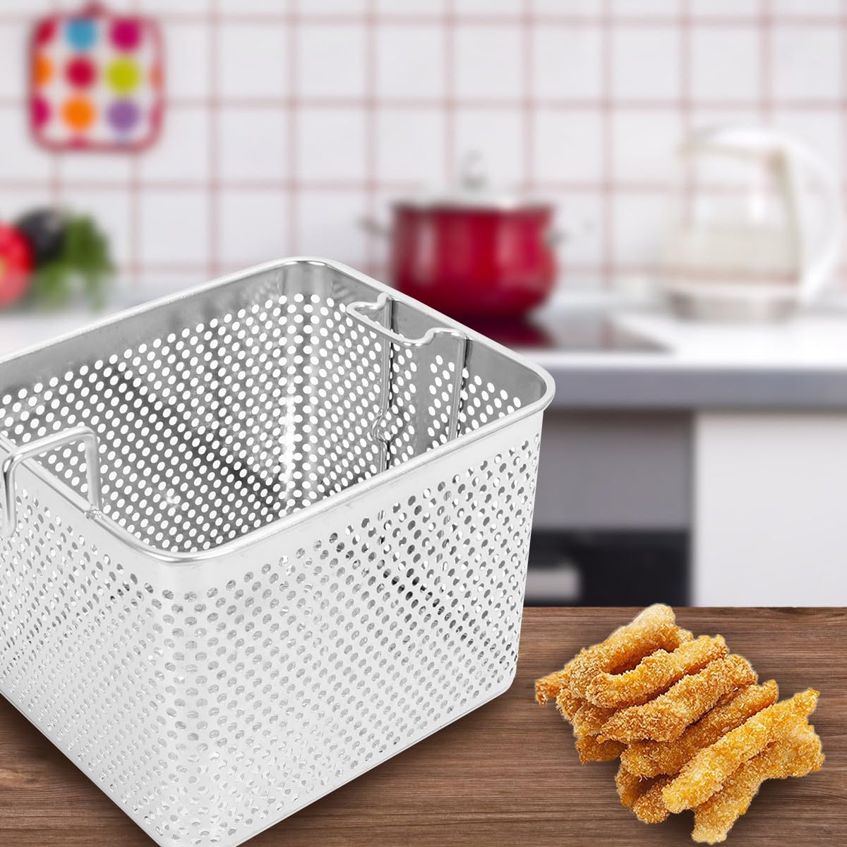 Cesta Cuadrada de Acero Inoxidable para Freír Diseño Resistente y Colador para Escurrir Aceite Adecuado para Freidora y Cocina Doméstica