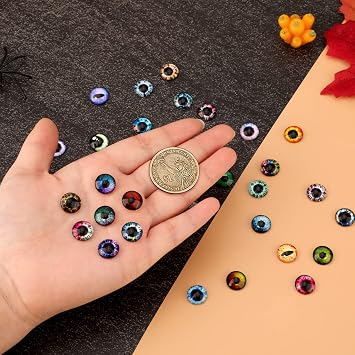 MWOOT 100 Pcs 12MM Glass Eyes Cabochon Dragon Eyes, Colorful Glass Eyes for Crafts, 50 Style Rabbit Cat Owl Bird Human Pupil Eyes for Doll Art Making Jewelry DIY Craft Halloween Easter Decoration
