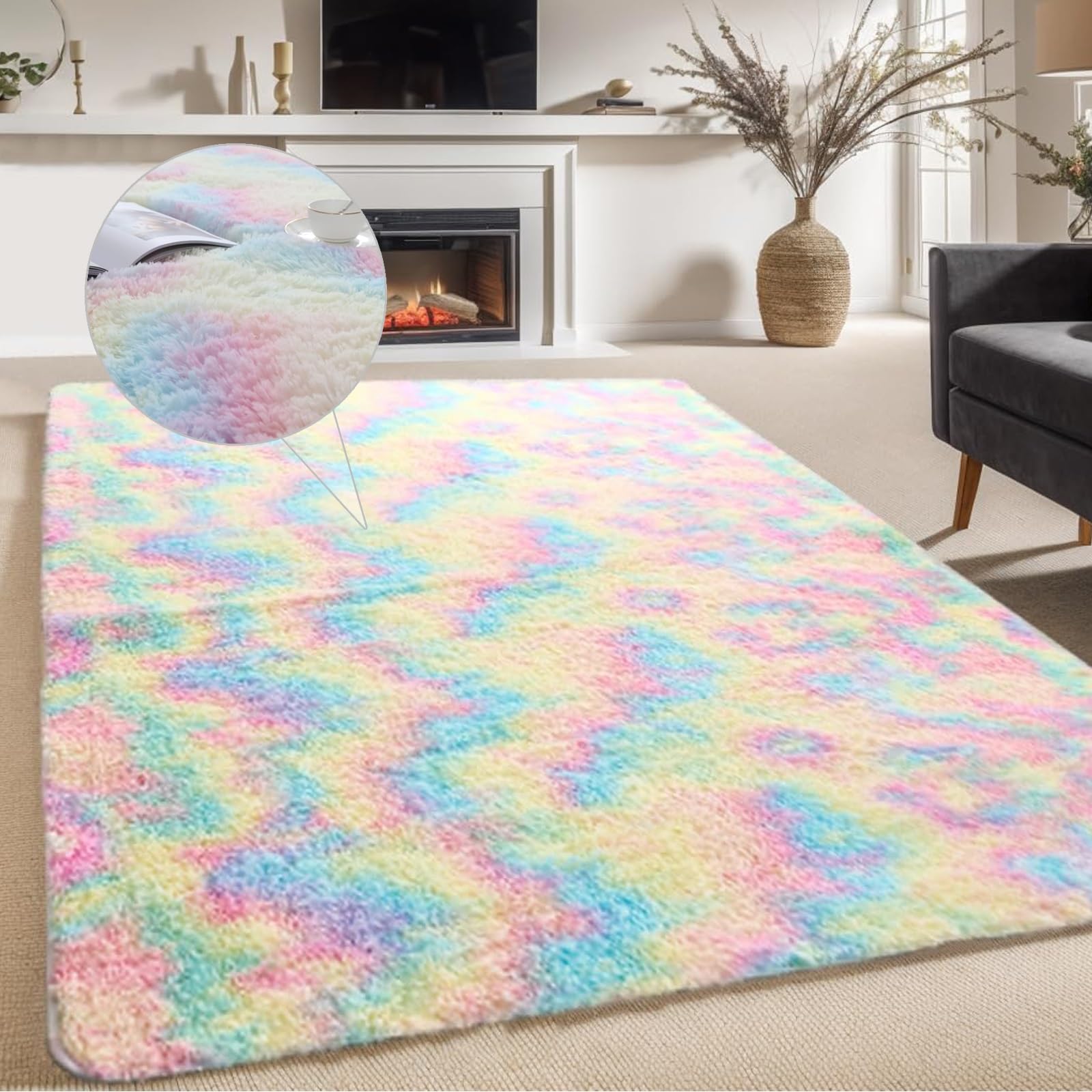 Tapis moderne en Teph blanc pour chambre à coucher au motif batik doux
