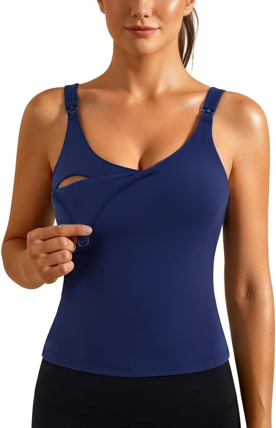 Ecavus Nursing Tank Top with Built-in Bra – Full Length Nursing Bra for Breastfeeding Workout Longline Nursing Sport Bra