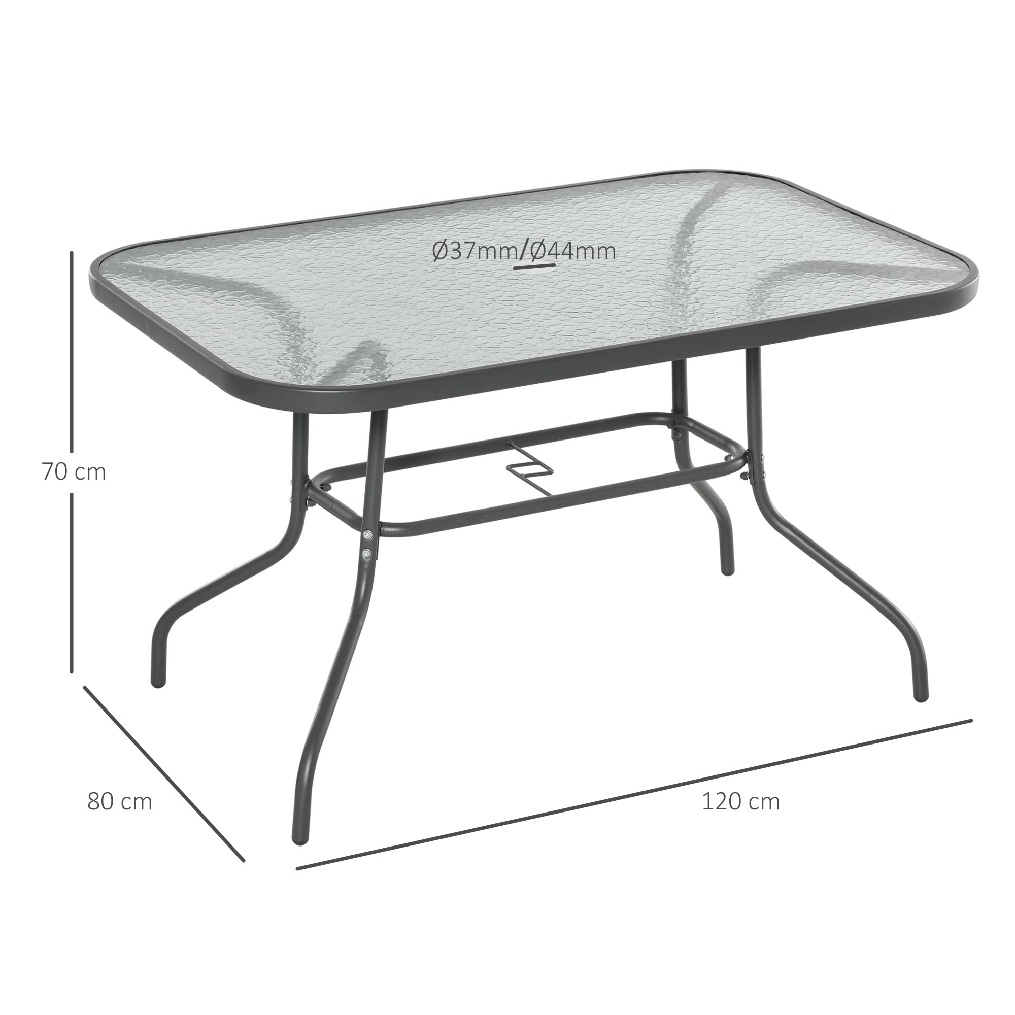 Outsunny Table de Jardin rectangulaire 120x80x70 cm métal époxy Gris Verre trempé