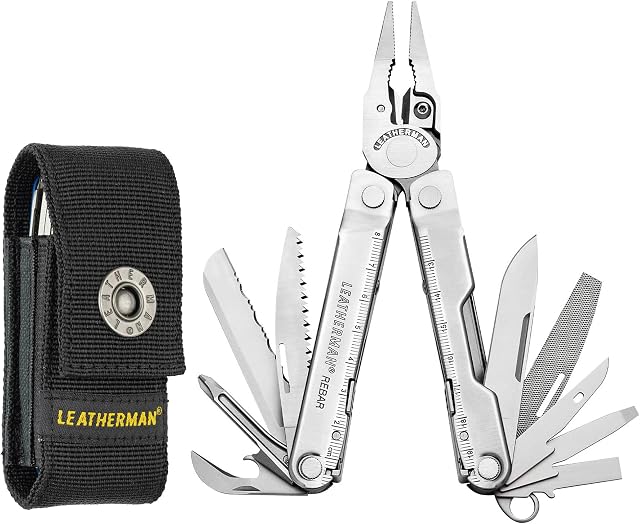 Leatherman Rebar - Multi-tool with 17 all-locking tools built-in, multipurpose tool for DIY and camping, made in the USA with 100% stainless steel, in silver and a nylon holster