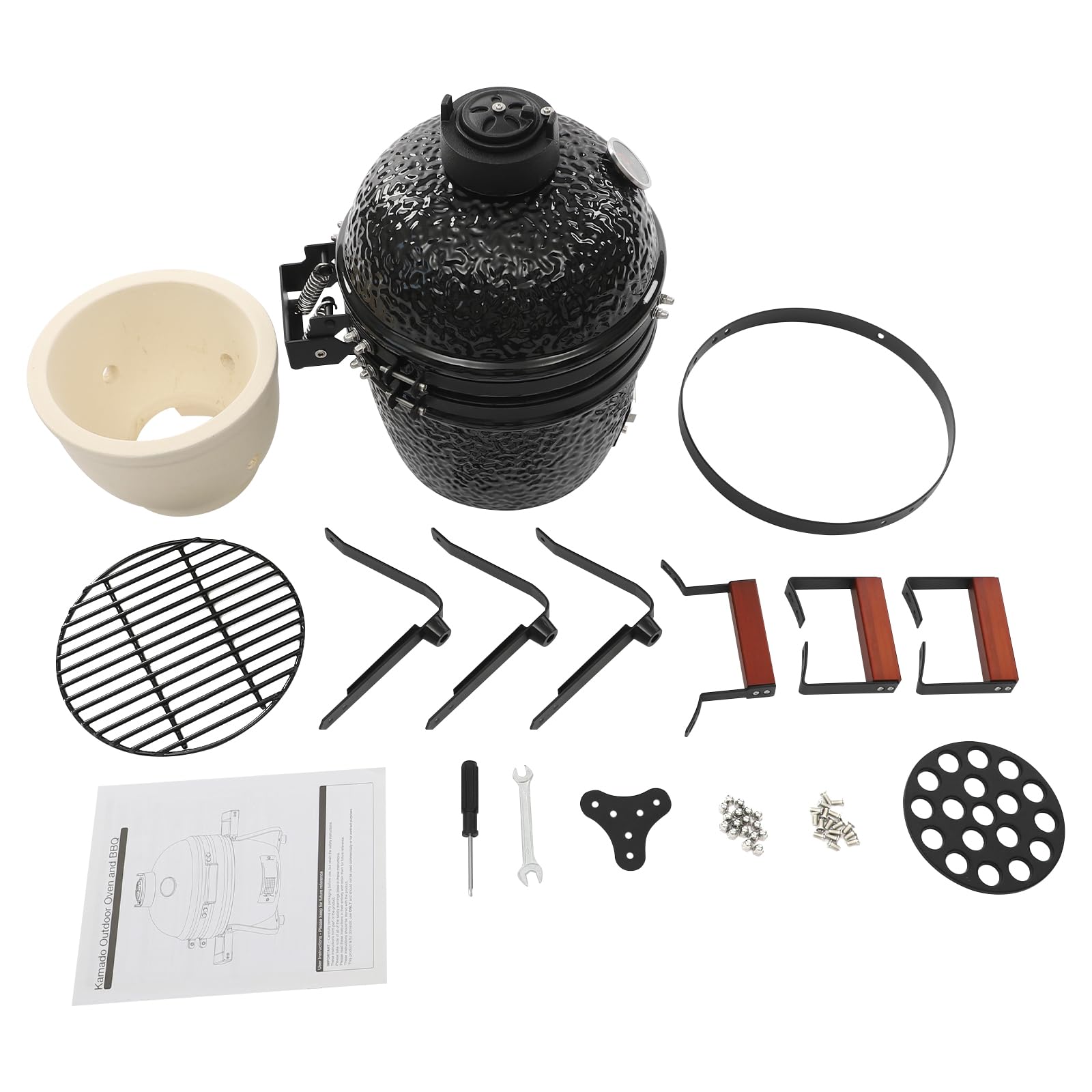 Barbecue a carbonella in ceramica da 13 pollici con termometro, Kamado Style Griller – Barbecue a carbonella in ceramica per affumicatura e barbecue, barbecue da esterno per terrazza, giardino