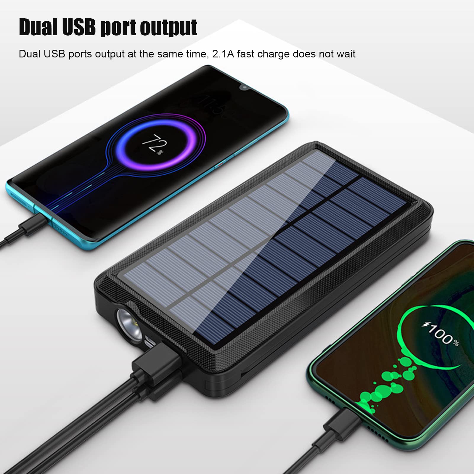 Powerbank Solarny LED, Ładowarka Zasilana Energią Słoneczną 30000 mAh Szybko Ładujący Powerbank z 4 Kablami Przenośny Zewnętrzny Akumulator do Biwakowania na Świeżym Powietrzu
