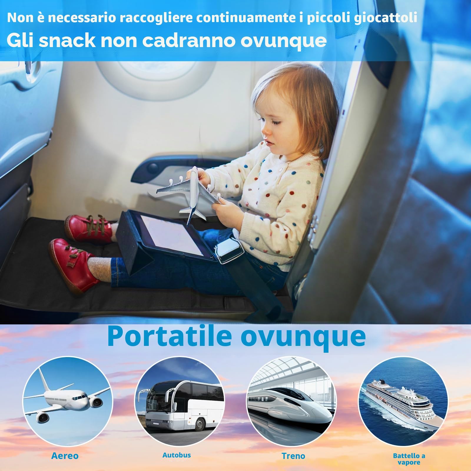 Poggiapiedi Aereo Lettino Bambini, Estensione Sedile per Bambino, Letto Portatile Viaggi Brevi 79x44 cm