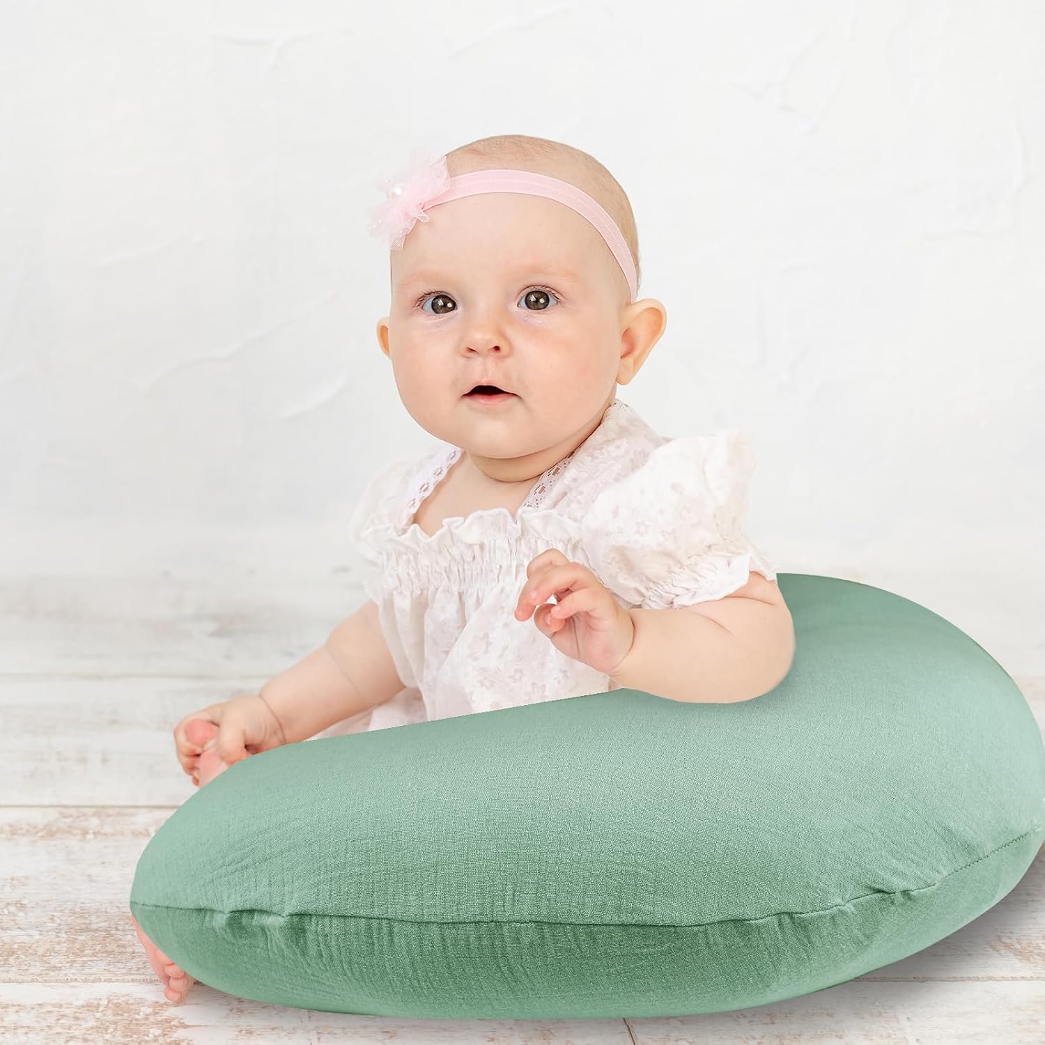 Hooyax Muslin Nursing Pillow Covers 2 Pack, Soft and Breathable Nursing Covers for Breastfeeding Pillows, Adorable Infant Feeding Pillow slipcover for Baby Boy and Girls (Green Gray) - Image 4