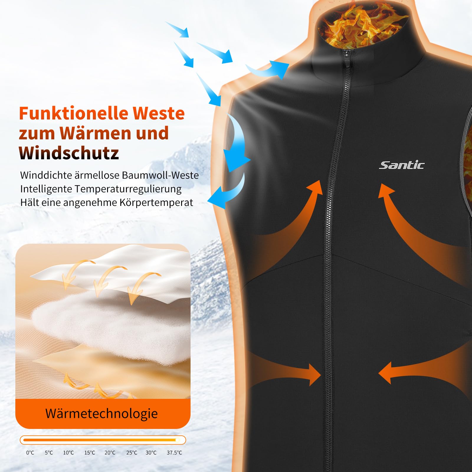 Santic Fahrradweste Herren Damen Thermo Laufweste ärmellos Windweste Winterweste