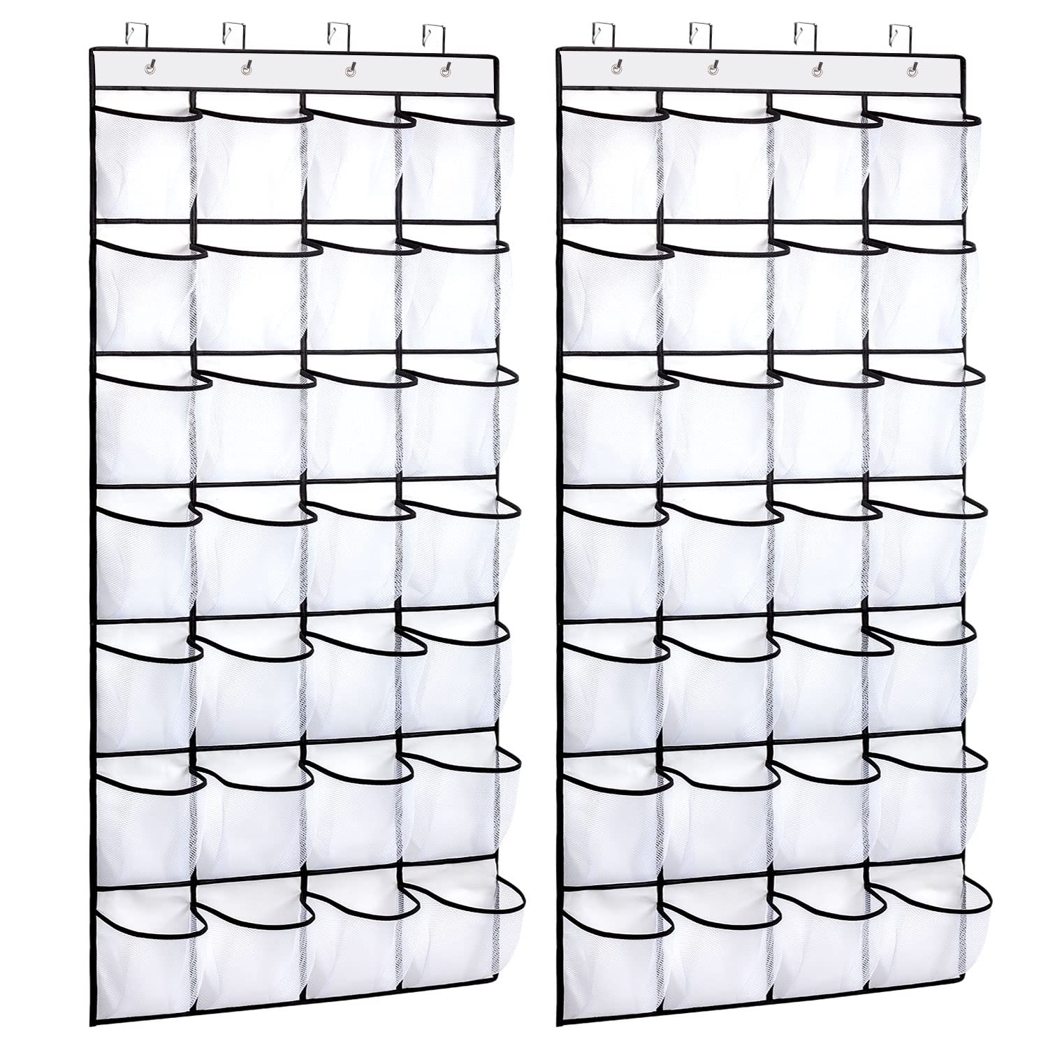 REGELOGO - Organizador de zapatos de 28 bolsillos para puerta, organizador de zapatos colgante para puerta, organizador de zapatos de gran capacidad con 4 ganchos de metal (blanco, paquete de 2)