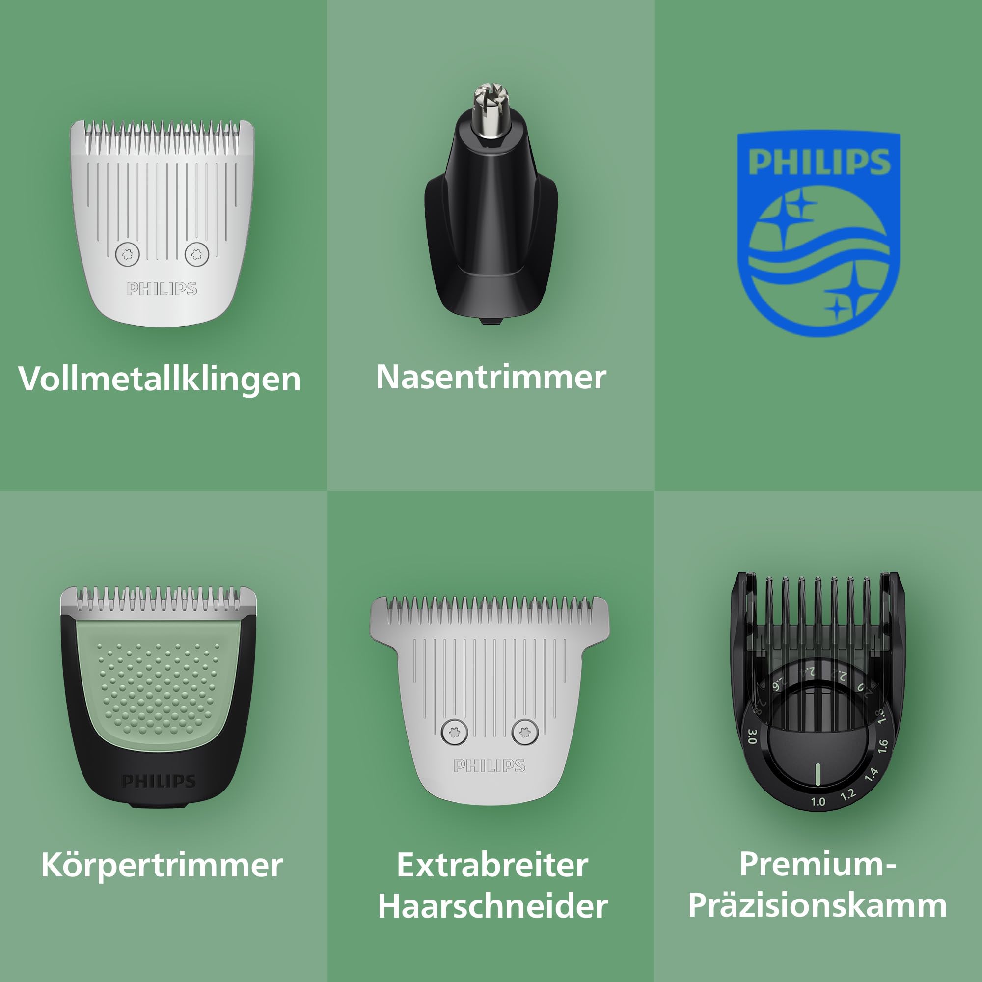 PHILIPS Multigroom Series 9000 All-in-One 23-teiliger Barttrimmer, Haarschneider, und OneBlade-Trimmer – Komplettes Pflegeset für Gesicht, Kopf und Körper, 27 Längeneinstellungen (0,2–20mm), MG9561/30