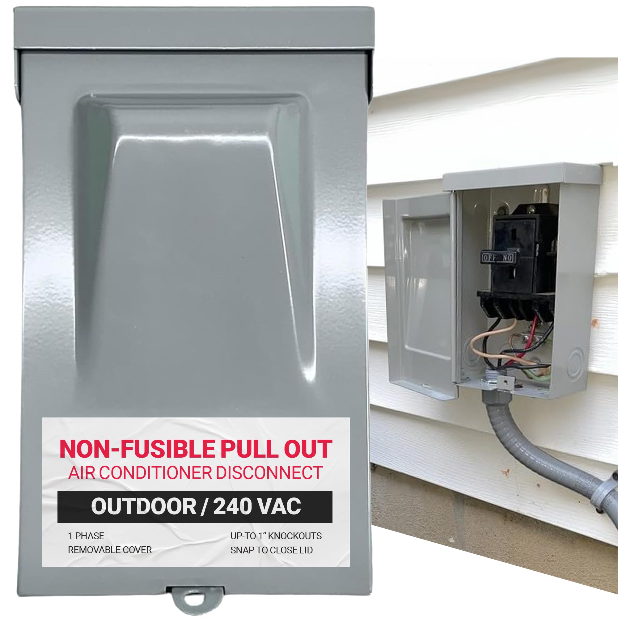 DuctlessAire 60 Amp Non Fused Disconnect - AC Disconnect Outdoor Box - Metal Cased Safety Switch Case - 240 VAC Electrical Breaker Box for Air