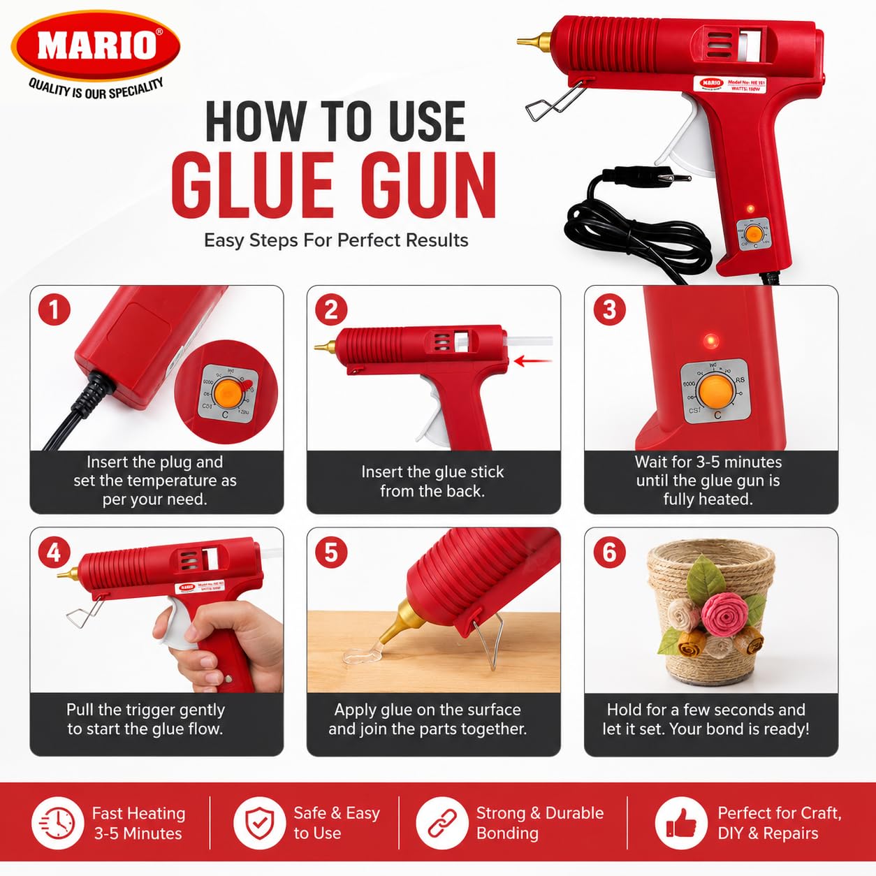 Mario Hot Melt Glue Gun - 150W, Temp Control -8