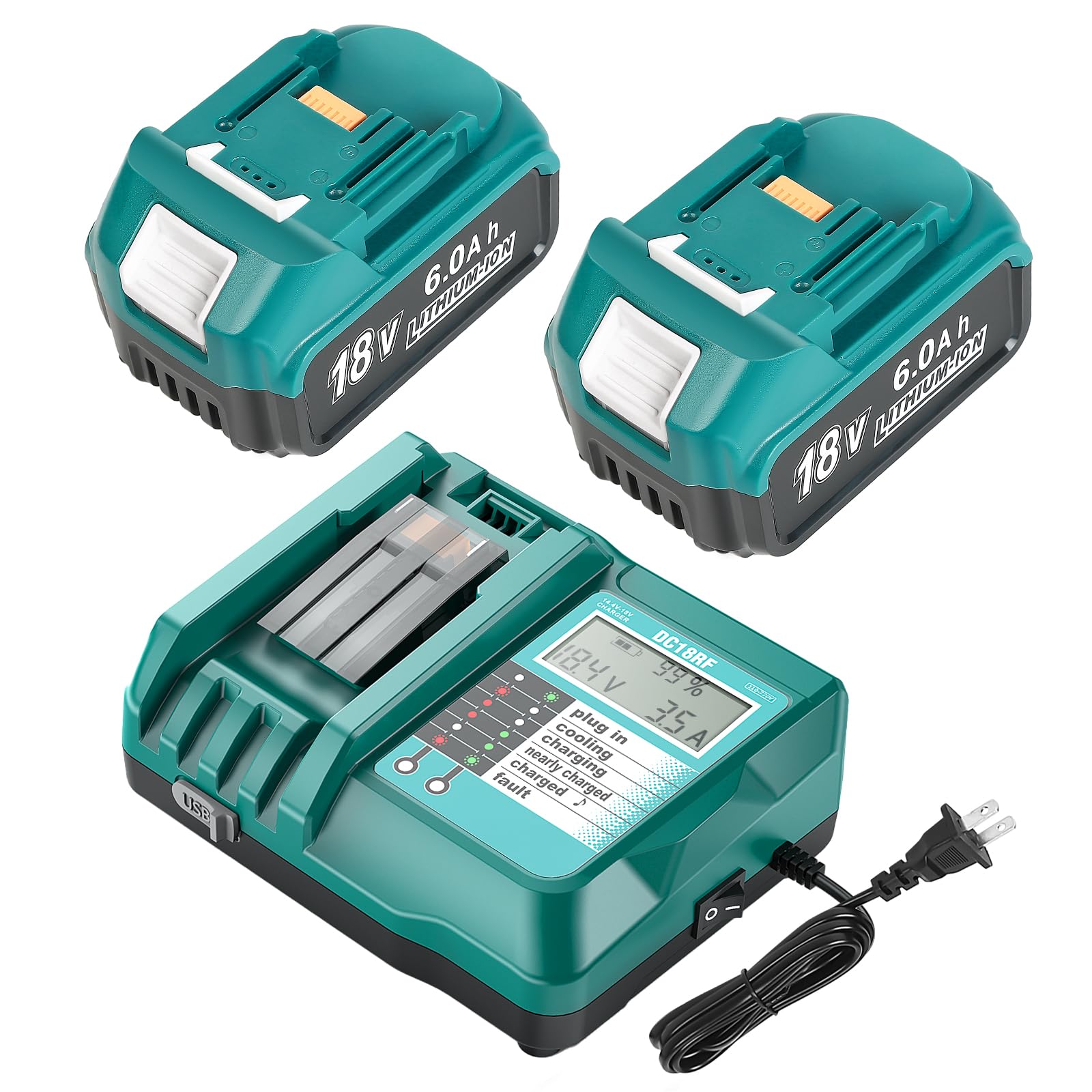 BL1860B 18V 6.0Ah Battery and Charger for Makita,New Version DC18RC Charger with LCD Display Cooling Fan Compatible with Makita LXT Li-ion Battery BL1850 BL1840 BL1830 BL1820 BL1815