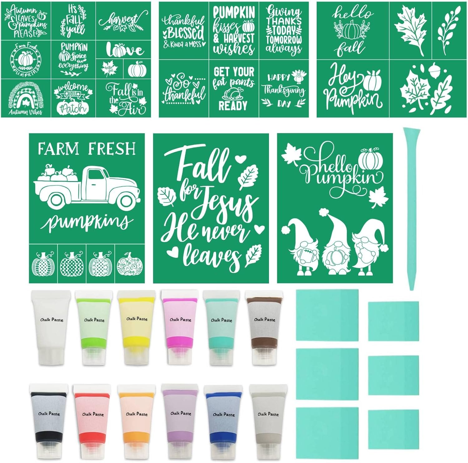 DGAGA 25PCS Fall Silk Screen Stencils with Chalk Paste Starter Kit Reusable Self Adhesive Chalk Mesh Stencils for Chalk Paste Autumn Screenprinting Transfers for Painting on Wood,Craft,Farmhouse Sign