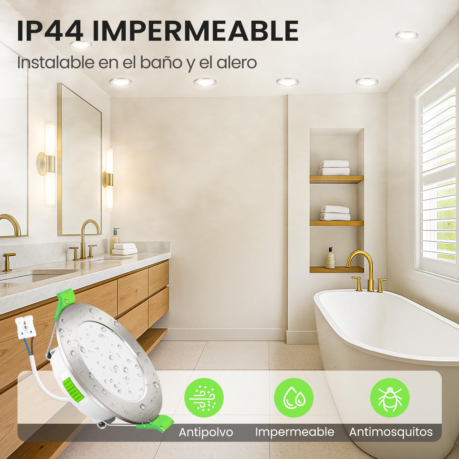 ALUSSO LIGHTING Focos Led Interior Techo,7W 550LM downlight led techo empotrable,3CCT 3000K 4000K 6500K, IP44 Corte 90-100mm, Foco Empotrable Led Techo Para baño,dormitorio,Níquel,12 Pack