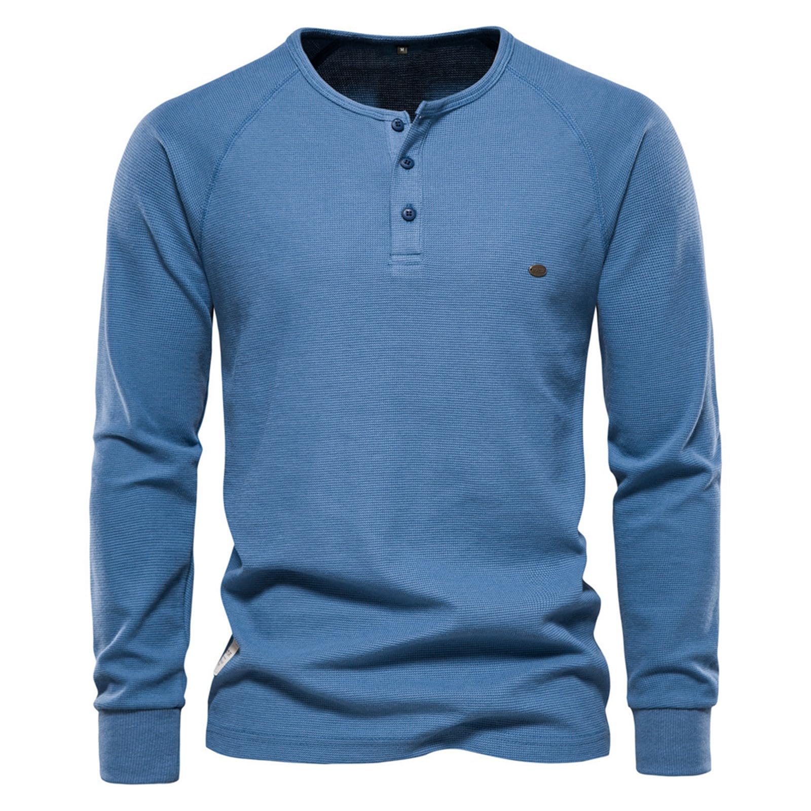 Henley Shirt Herren V Ausschnitt Langarm Tshirts Einfarbig Unterhemd Bequemes Langarmshirt Locker Baumwollshirts Baumwolle Oberteile mit Knopf Leichtes T-Shirts für Party Strand