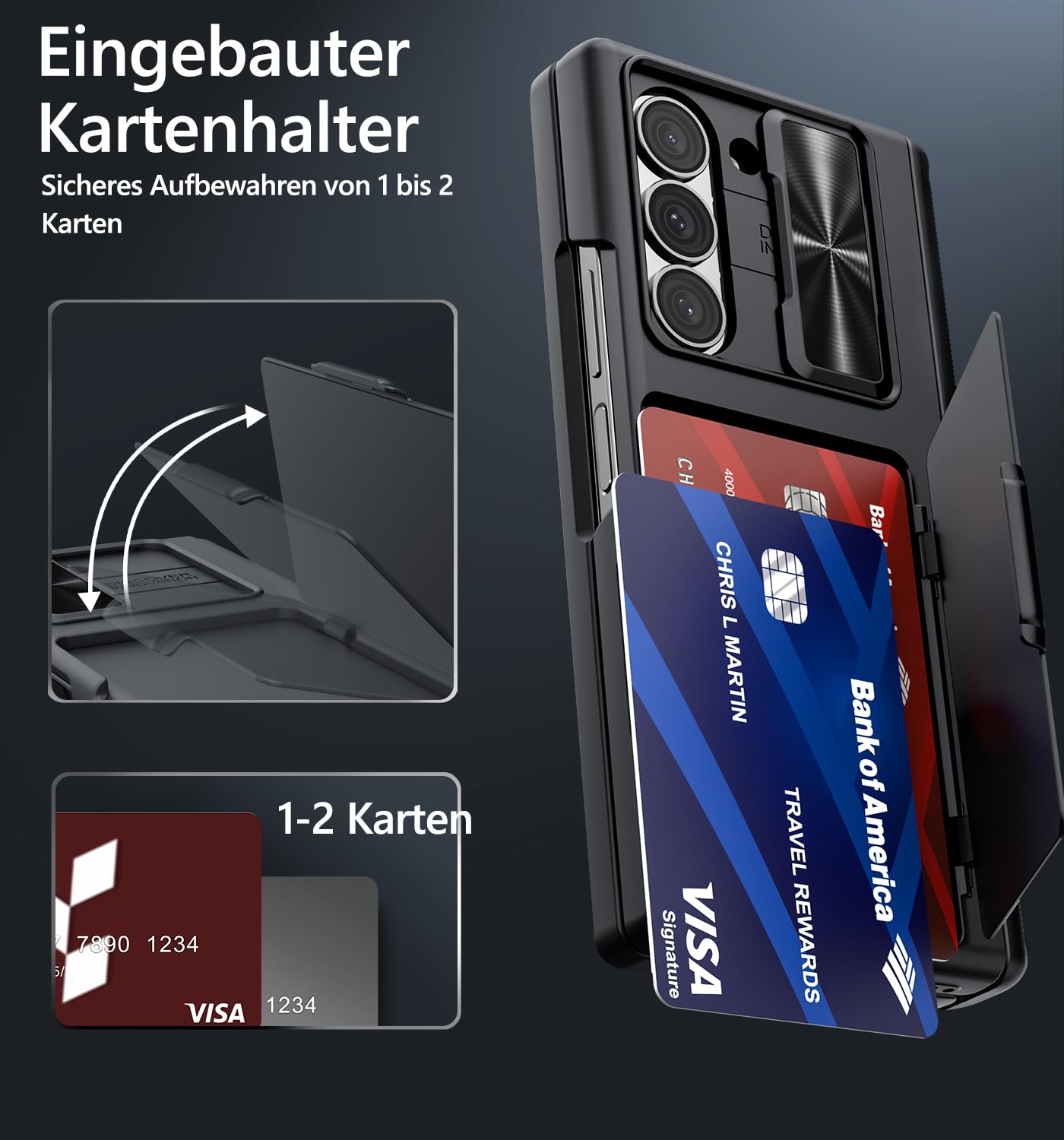 für Samsung Galaxy Z Fold 6 Hülle mit Kartenfach, Schwarz