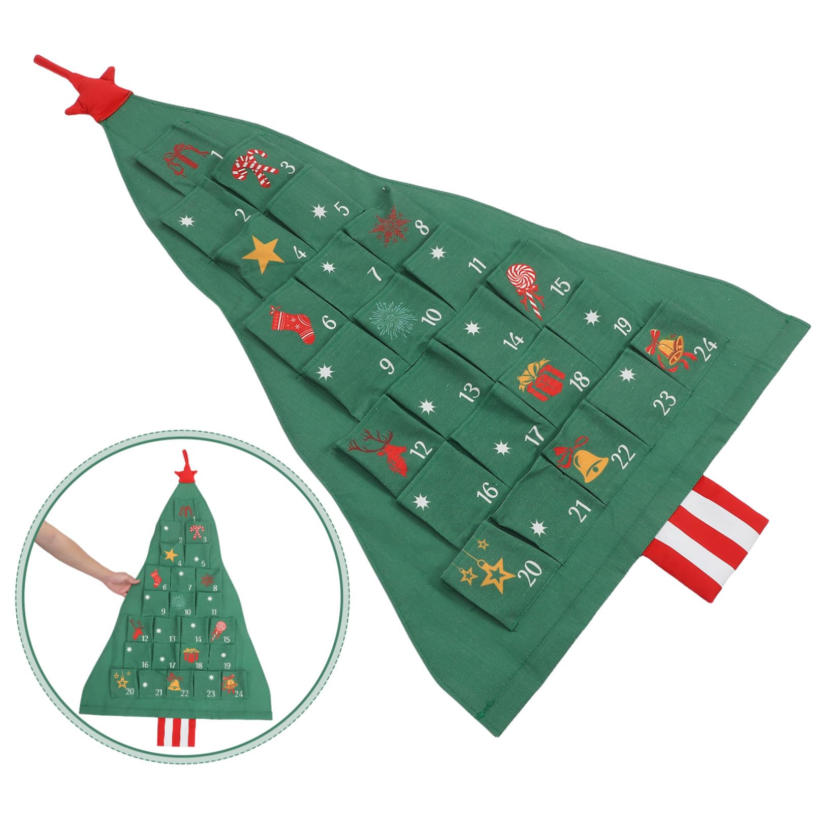 Anneome Weihnachtlicher Adventskalender Baum mit Leere Aufbewahrungstaschen Hängender Weihnachtsbaum Kalender für Wiederverwendbar Grün Tür Wanddeko Platzsparend